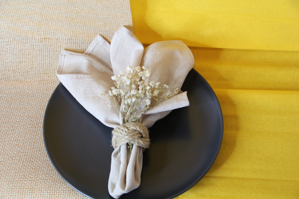 Linen Napkin Set “Natural Knot” — 6 Linen Napkins with Jute Rope Rings