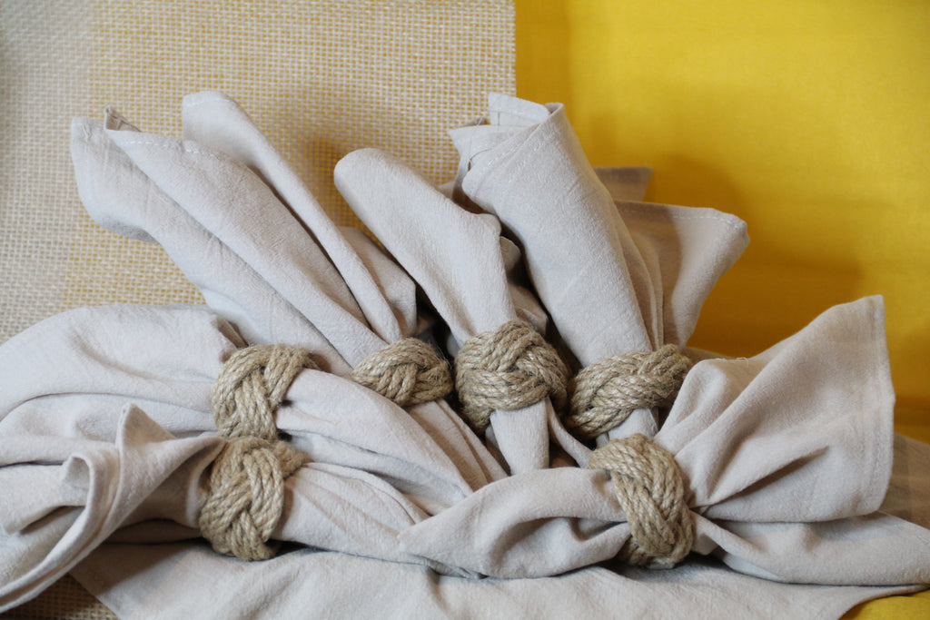 Linen Napkin Set “Natural Knot” — 6 Linen Napkins with Jute Rope Rings