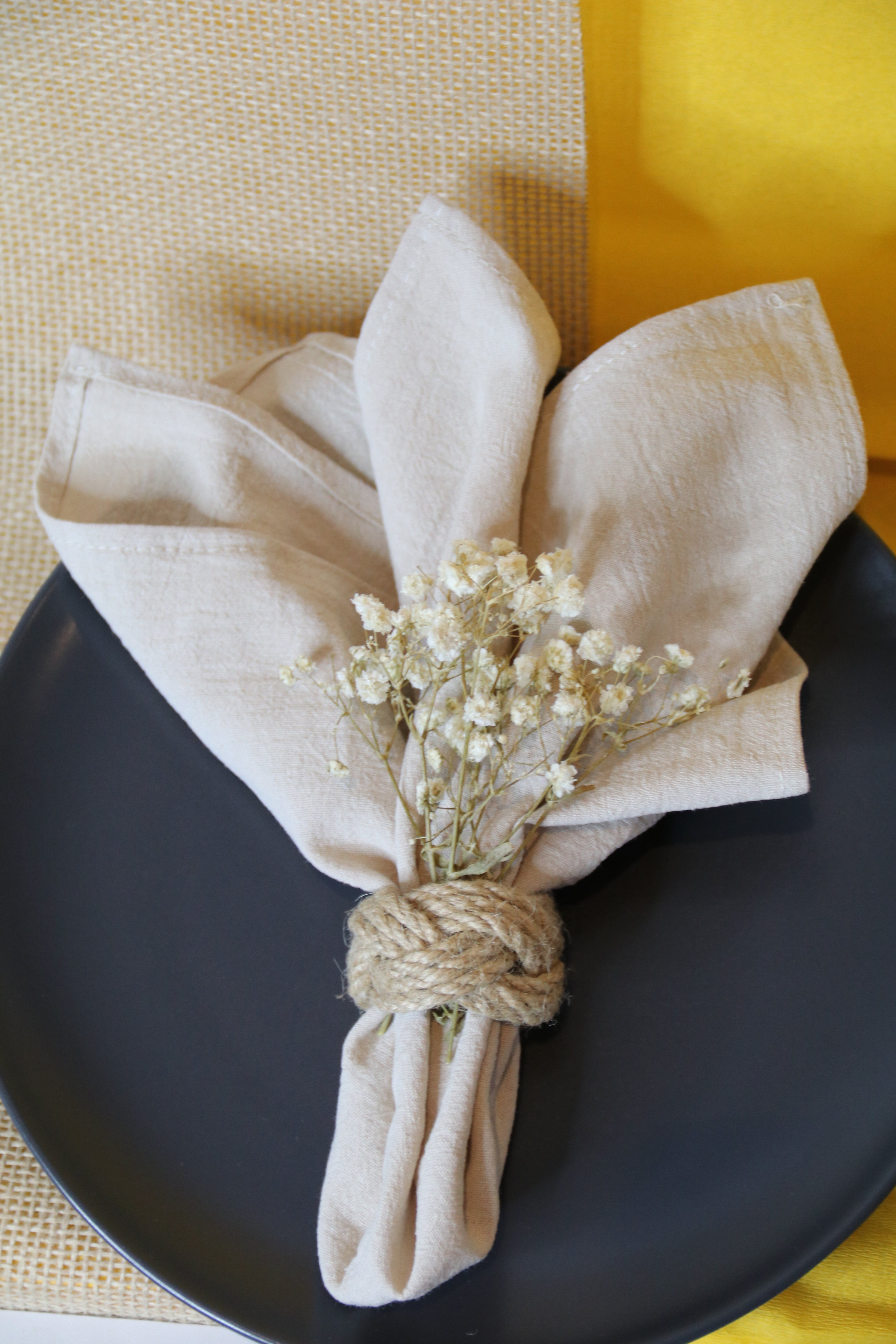 Linen Napkin Set “Natural Knot” — 6 Linen Napkins with Jute Rope Rings