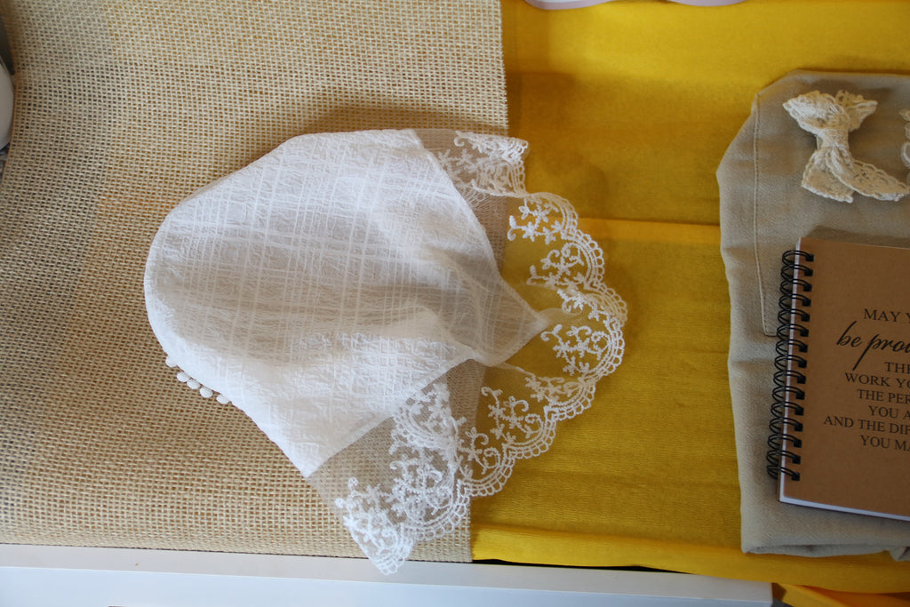 Eco Gift Set “Be Proud of Yourself” – Natural Linen Apron, Lace Accessories, Notebook & Bamboo Pen | Handmade Aesthetic Gift Box for Her