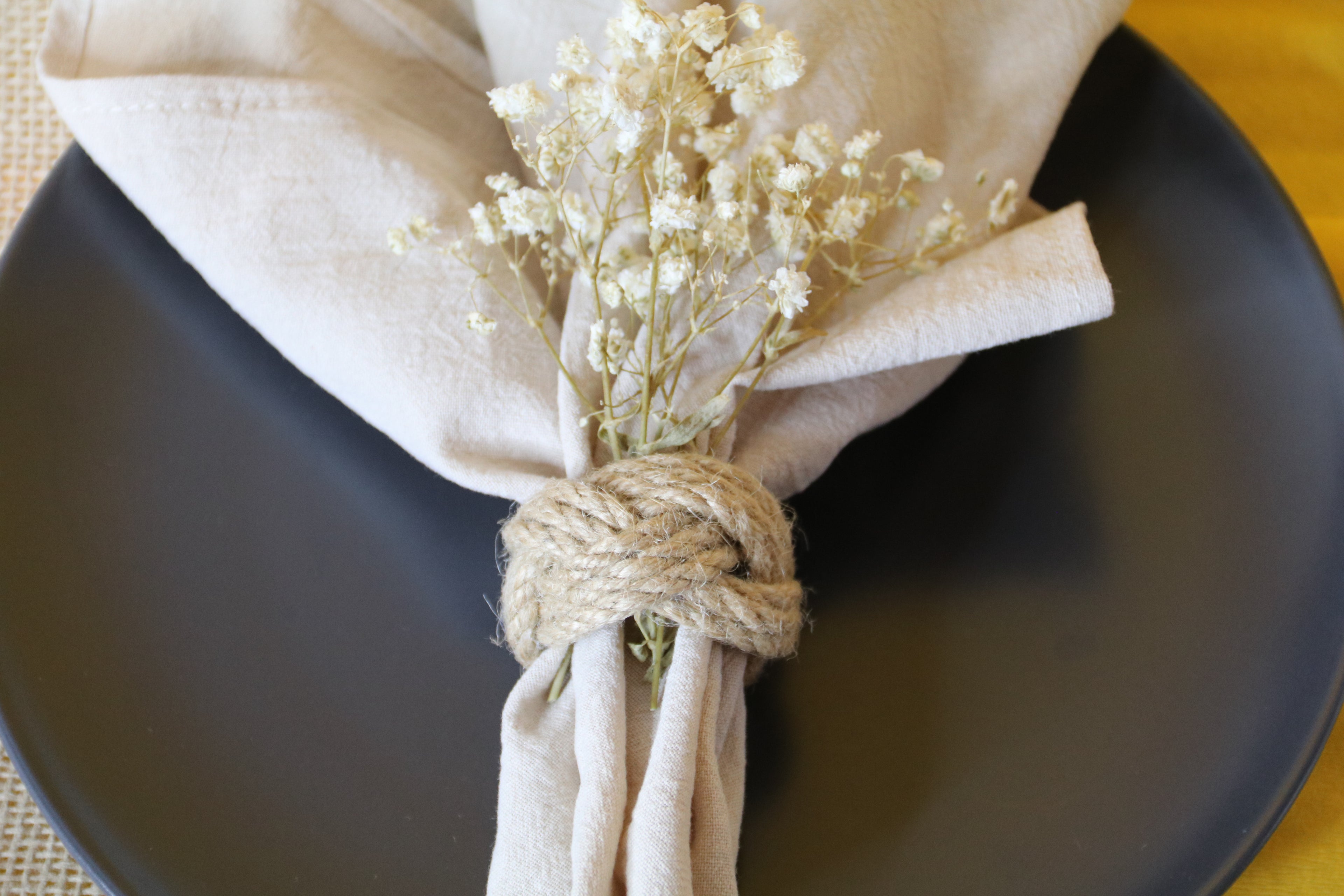 Linen Napkin Set “Natural Knot” — 6 Linen Napkins with Jute Rope Rings