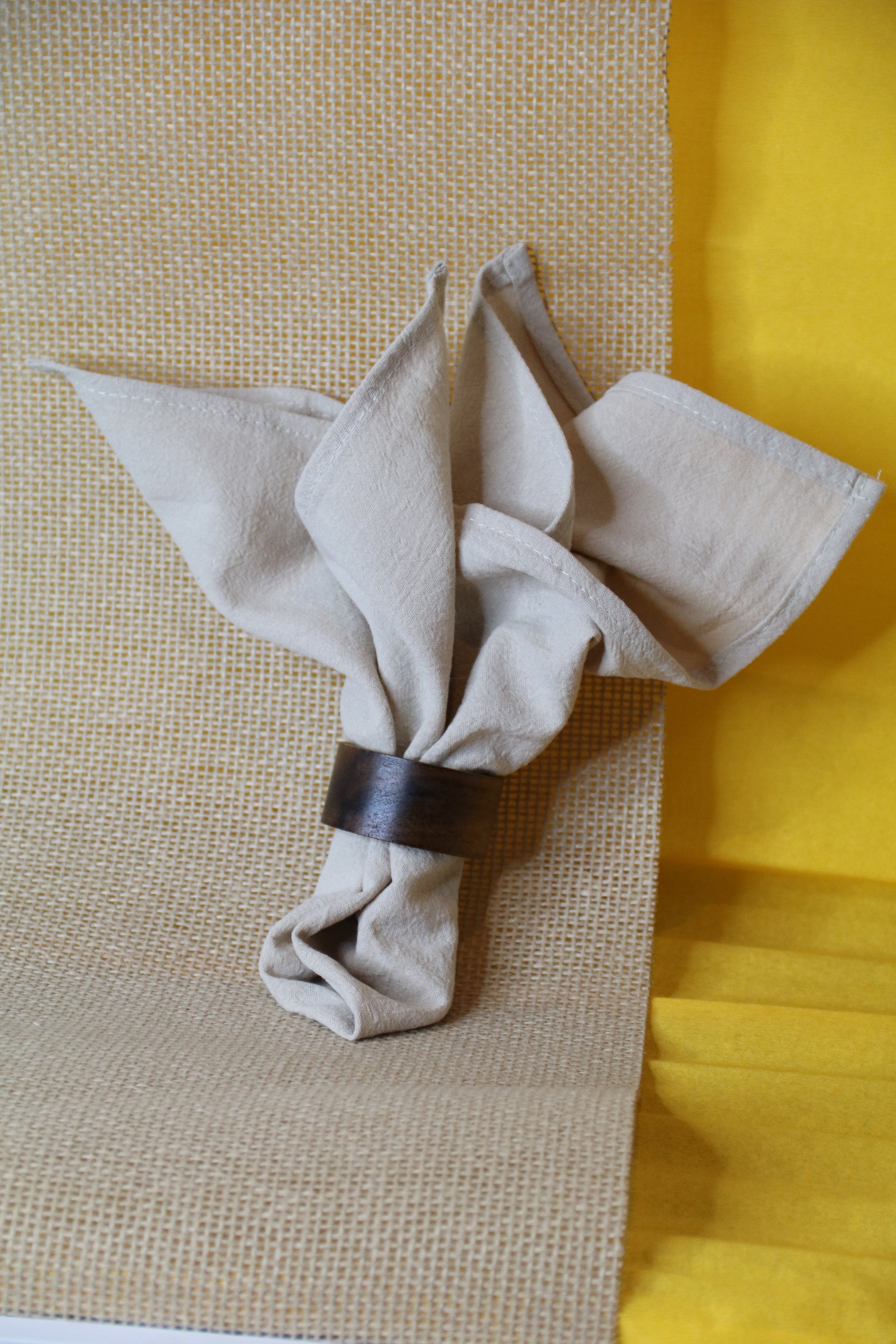 Linen Napkin Set “Wood Harmony” — 6 Linen Napkins with Wooden Ring